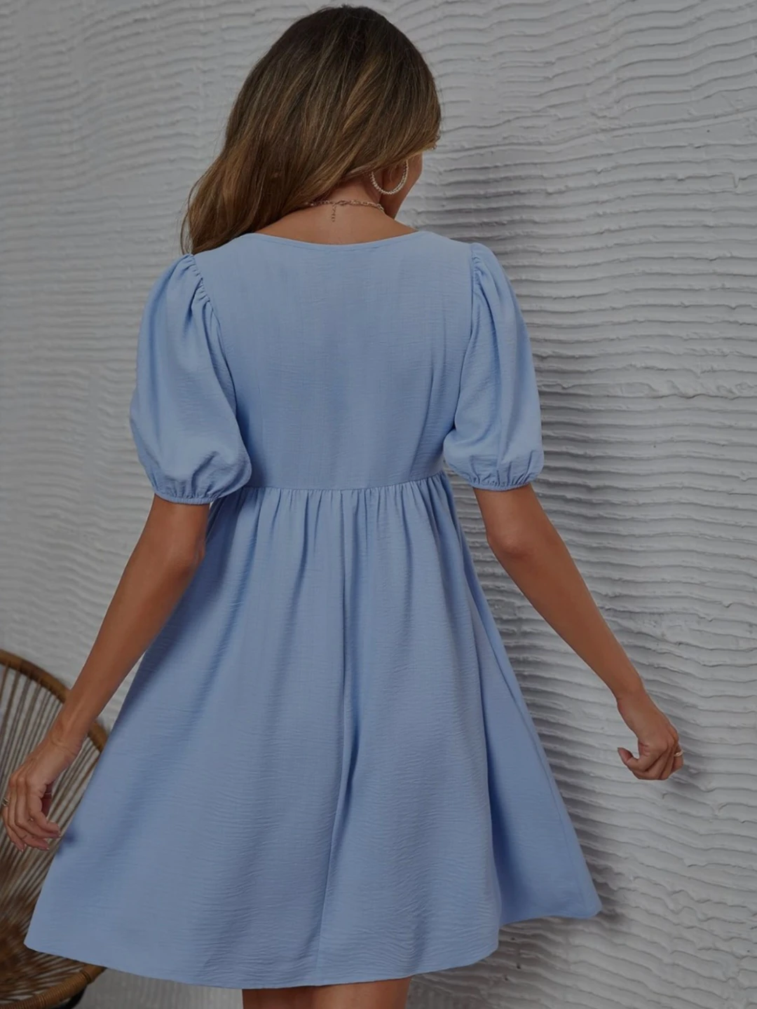 Light Blue Puff Sleeve Mini Dress - photo 2