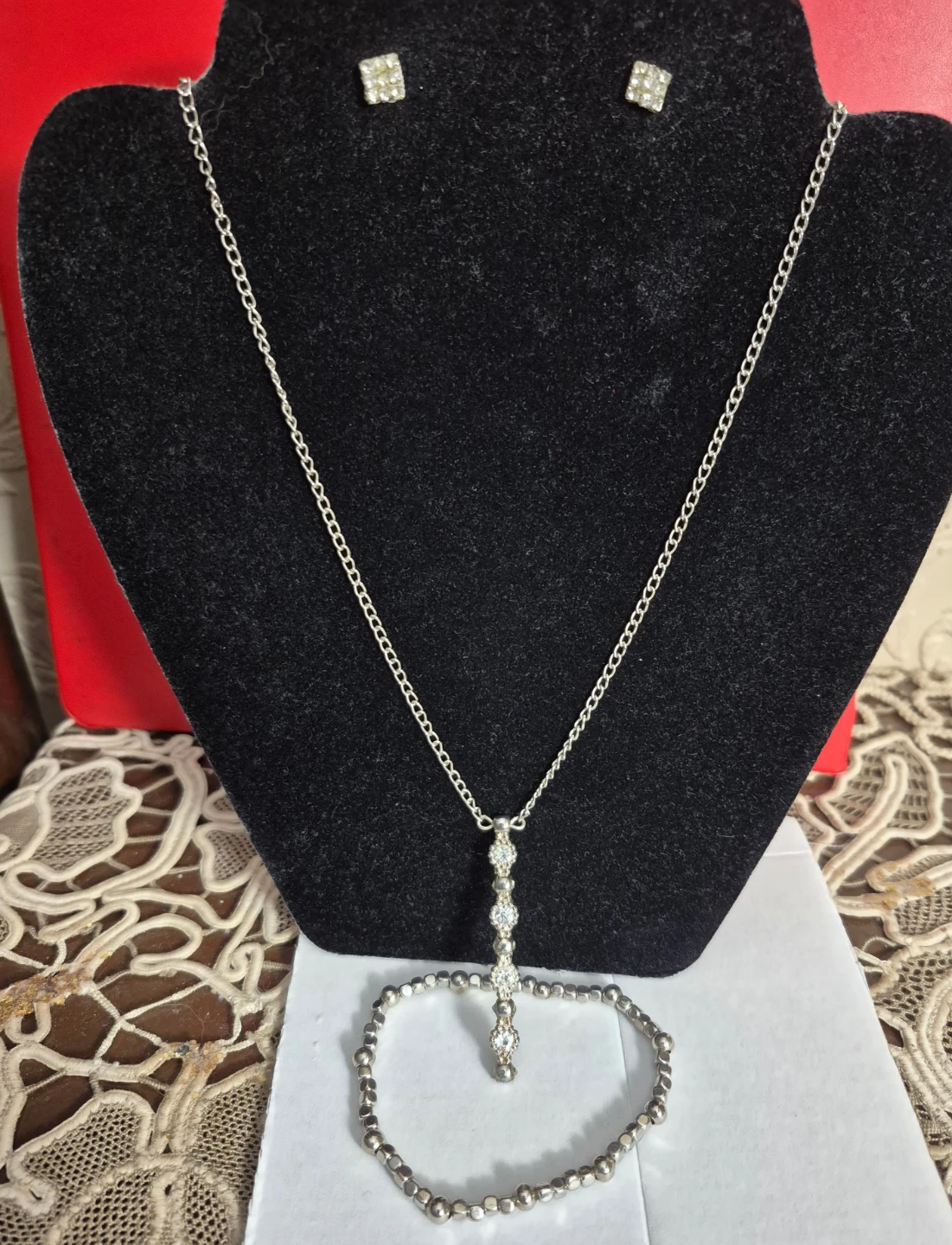 New Necklace,elastic Bracelet & Earrings Set
