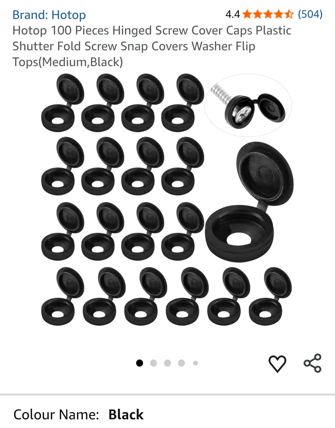 Hotop 100 Pcs Hinged Screw Cover Caps Medium Black Plastic