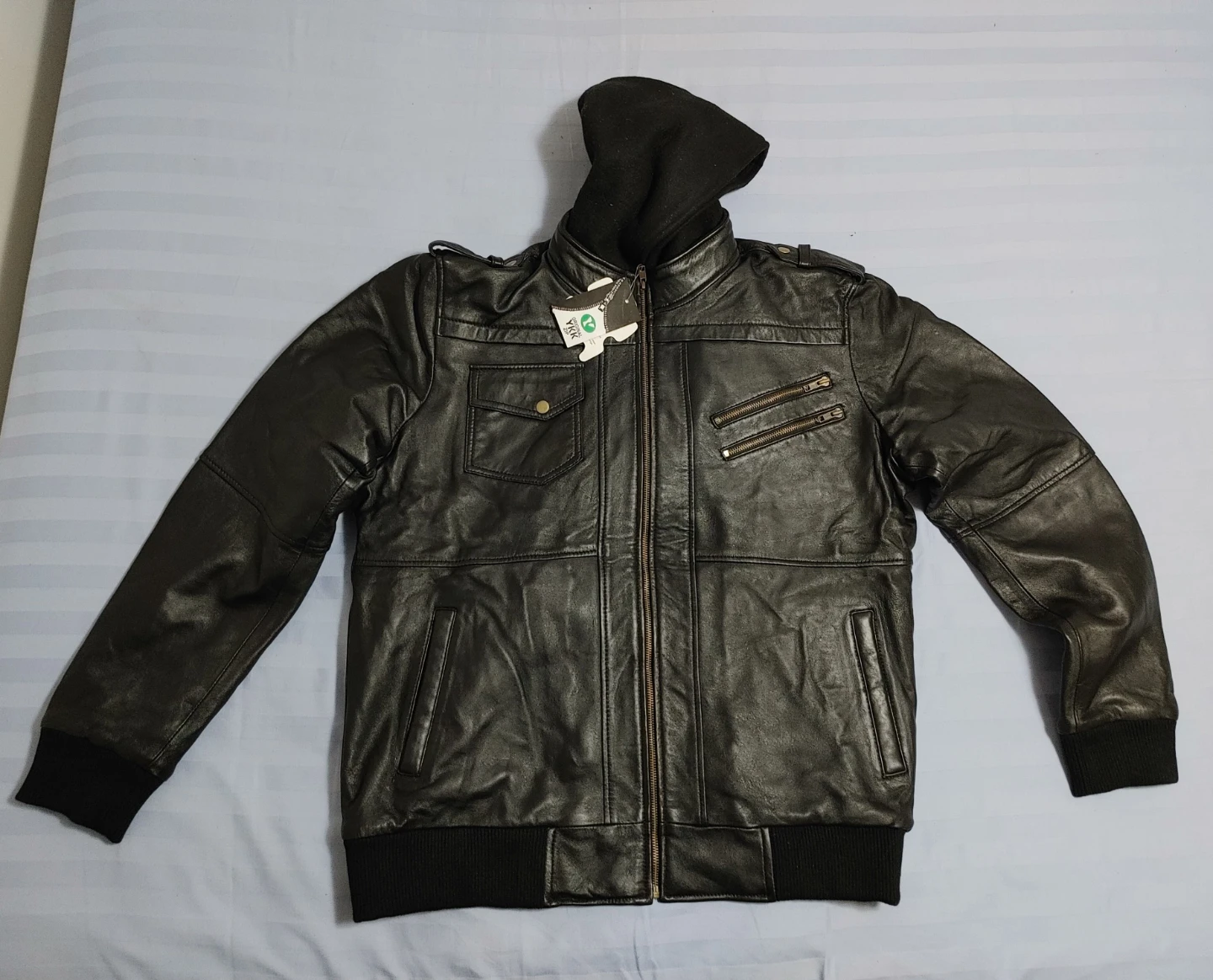 Men's Black Leather Jacket with Hood