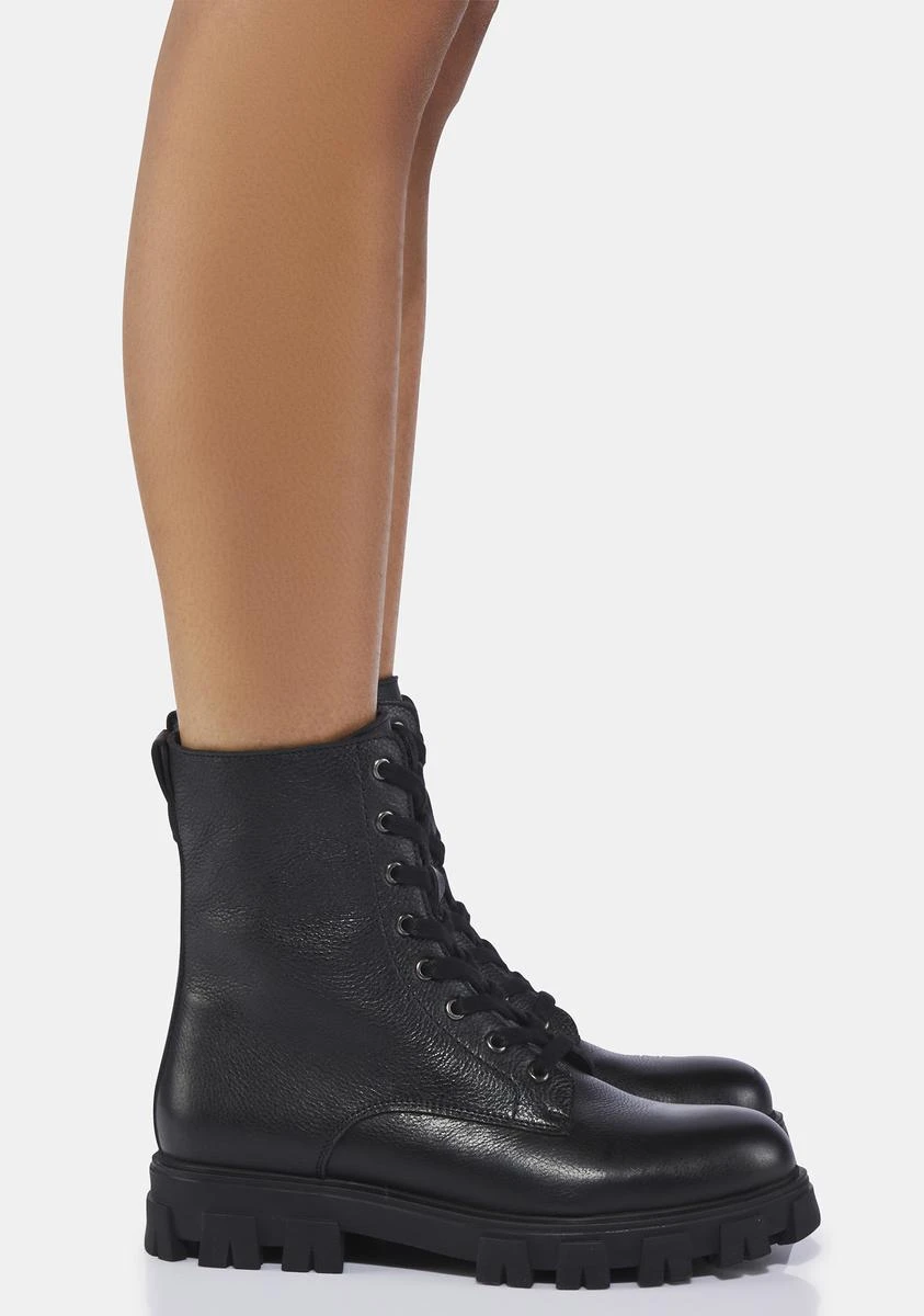 BNIB Brand New Black Leather Zippered Lace-Up Combat Boots - photo 4