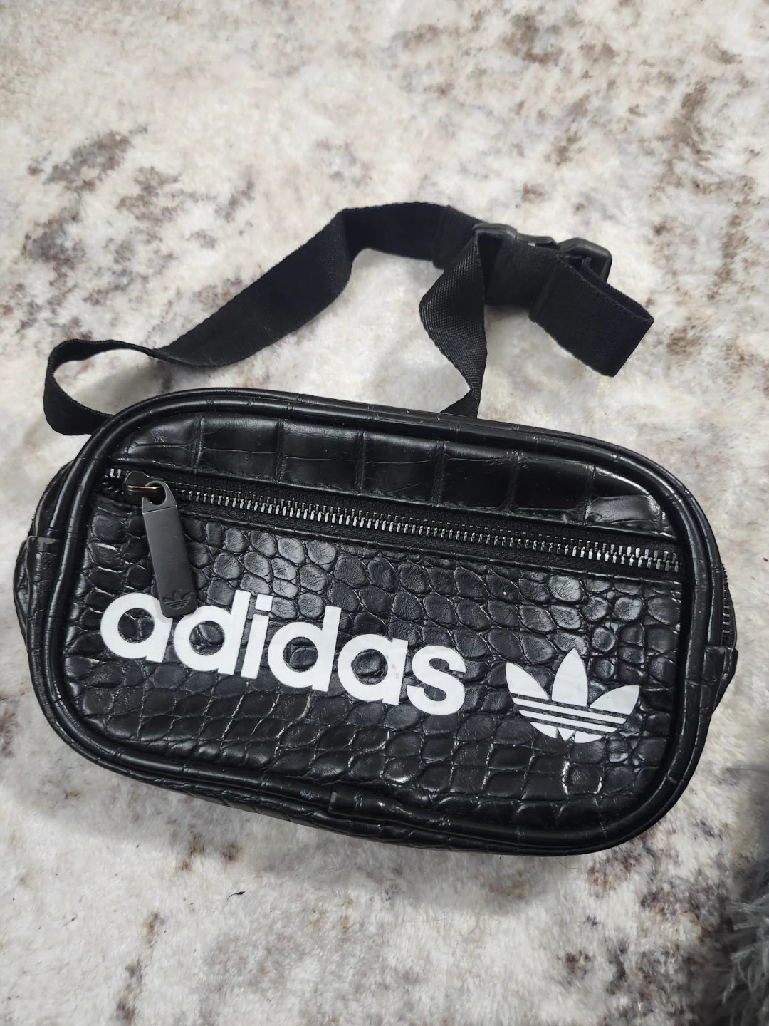Adidas Black Faux Croc Fanny Pack Waist Bag