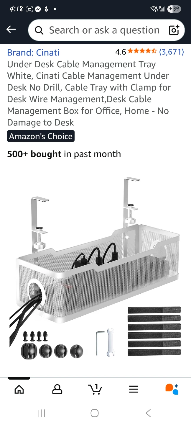 Cinati Under Desk Cable Management Tray - White