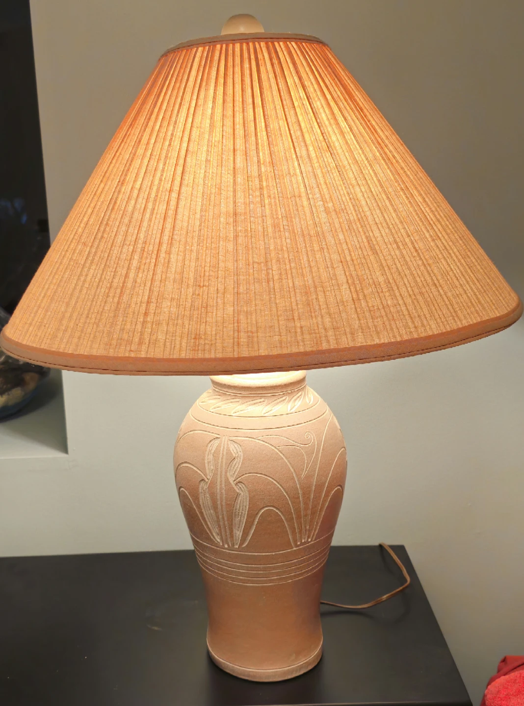 Terracotta Lamp with Pleated Shade