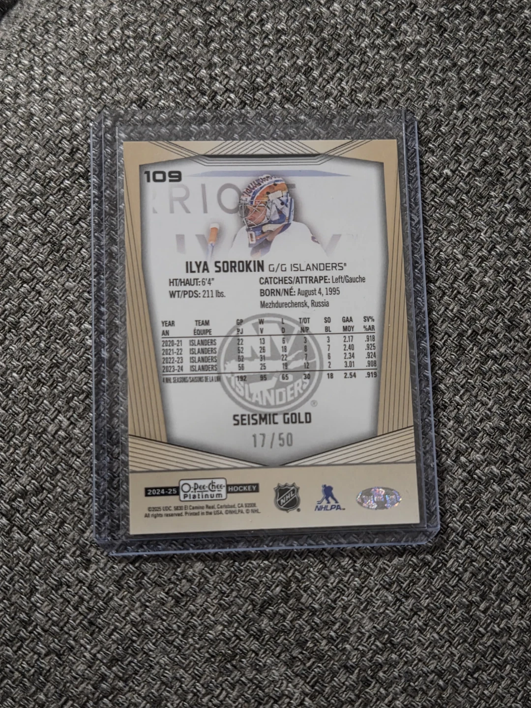 Ilya Sorokin Islanders Seismic Gold /50 - photo 2