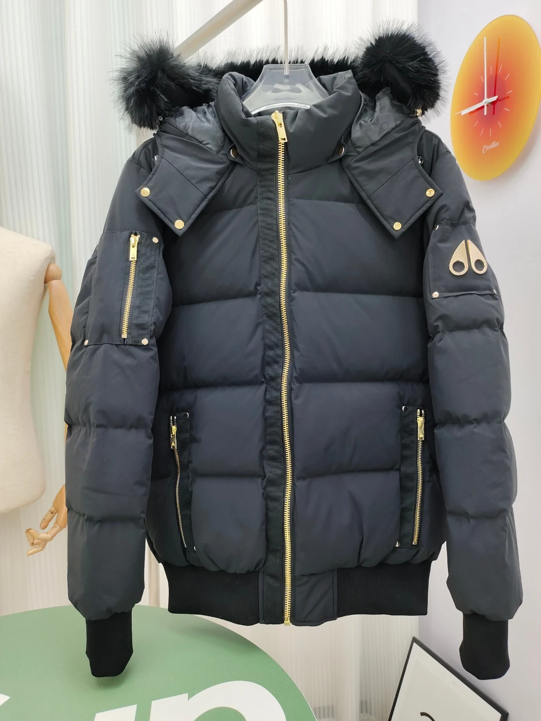 Moose Knuckles Black Down Nyluxe Gold edition Bomber Jacket