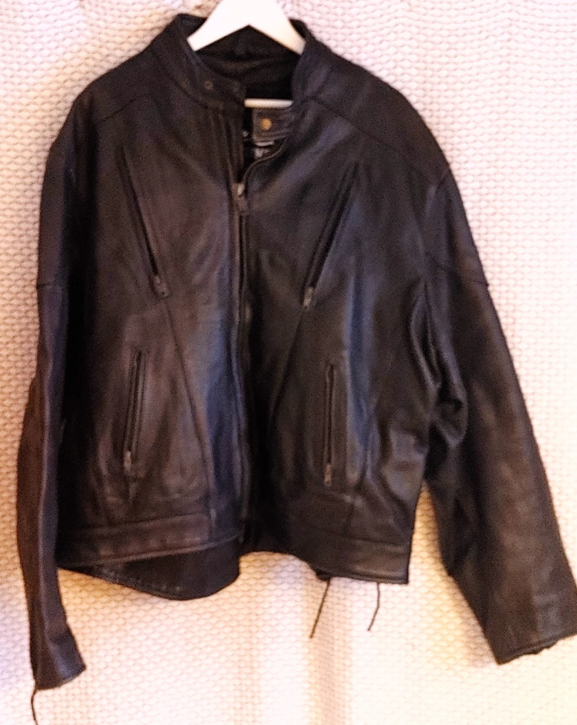 Men's heavy leather motorcycle jacket