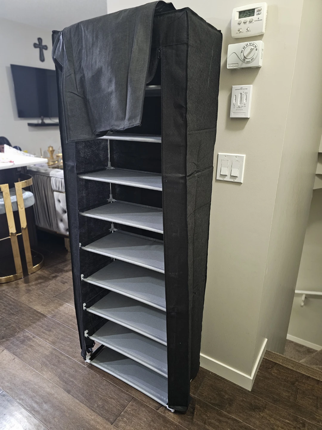 Black Shoe Cabinet with Door - Plastic/Metal/Fabric Multi-Tier.. - photo 2