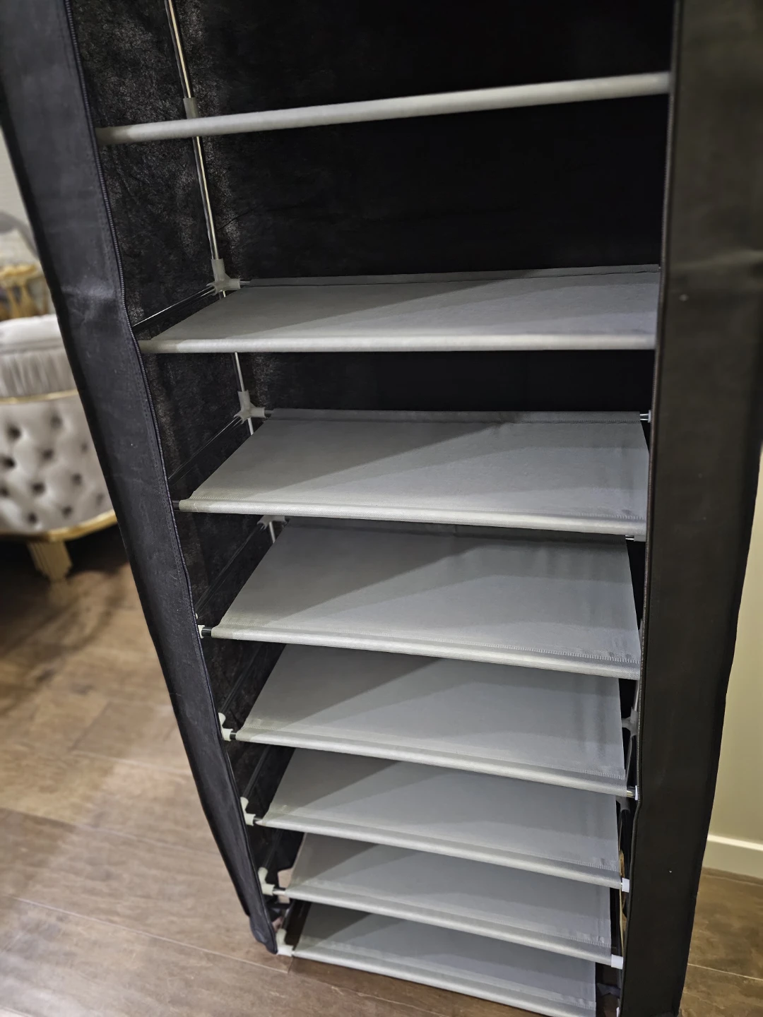 Black Shoe Cabinet with Door - Plastic/Metal/Fabric Multi-Tier.. - photo 4