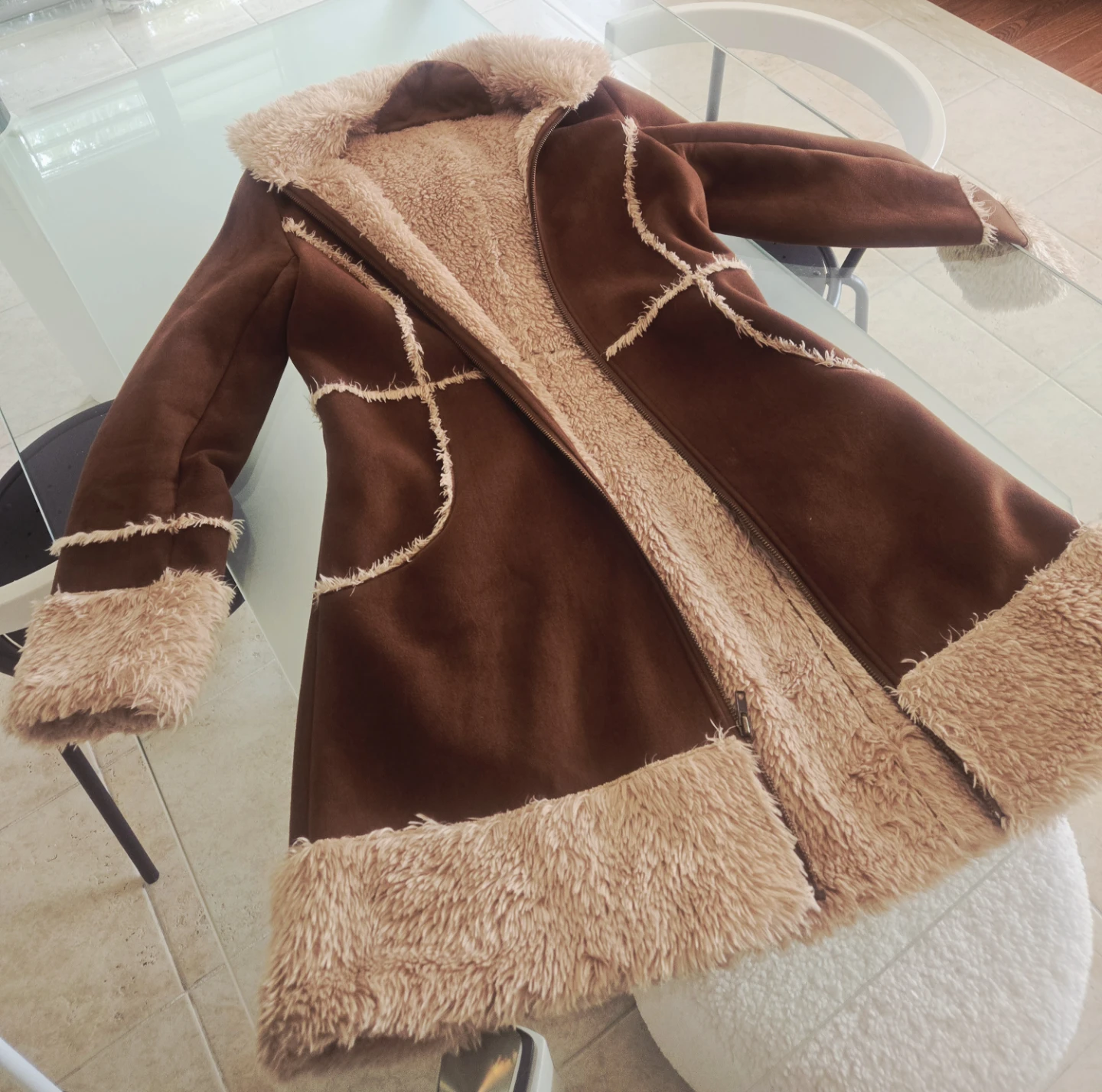 Brown Faux Suede & Fur Trim Coat - photo 2