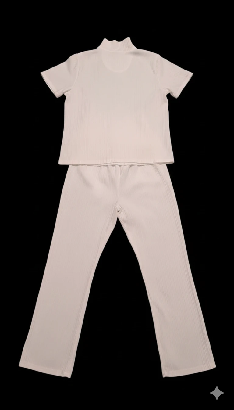 White Textured Lounge Set - Shirt & Pants - photo 4