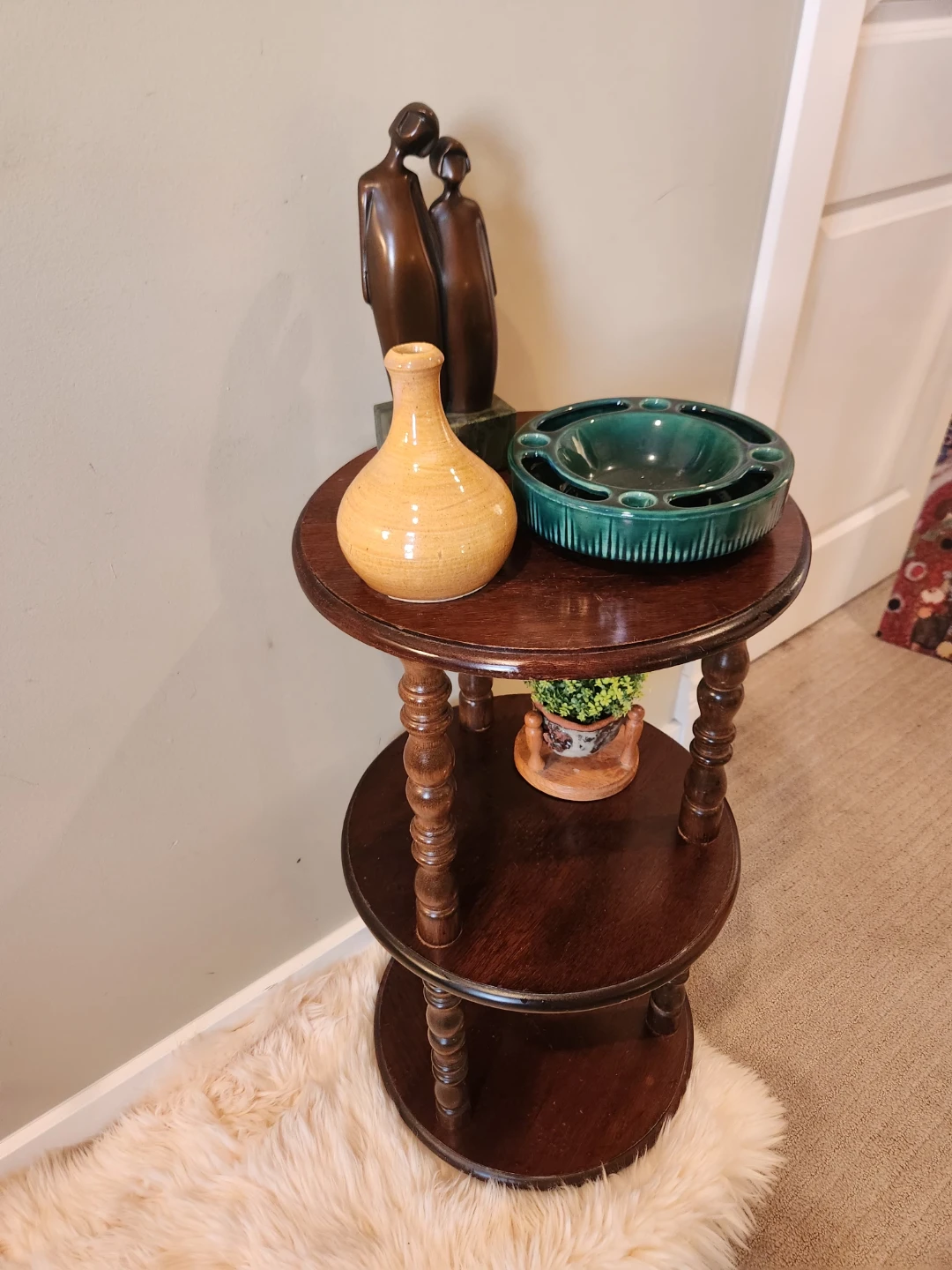 Dark Wood 3-Tier solid wood Round spindle leg Side Table