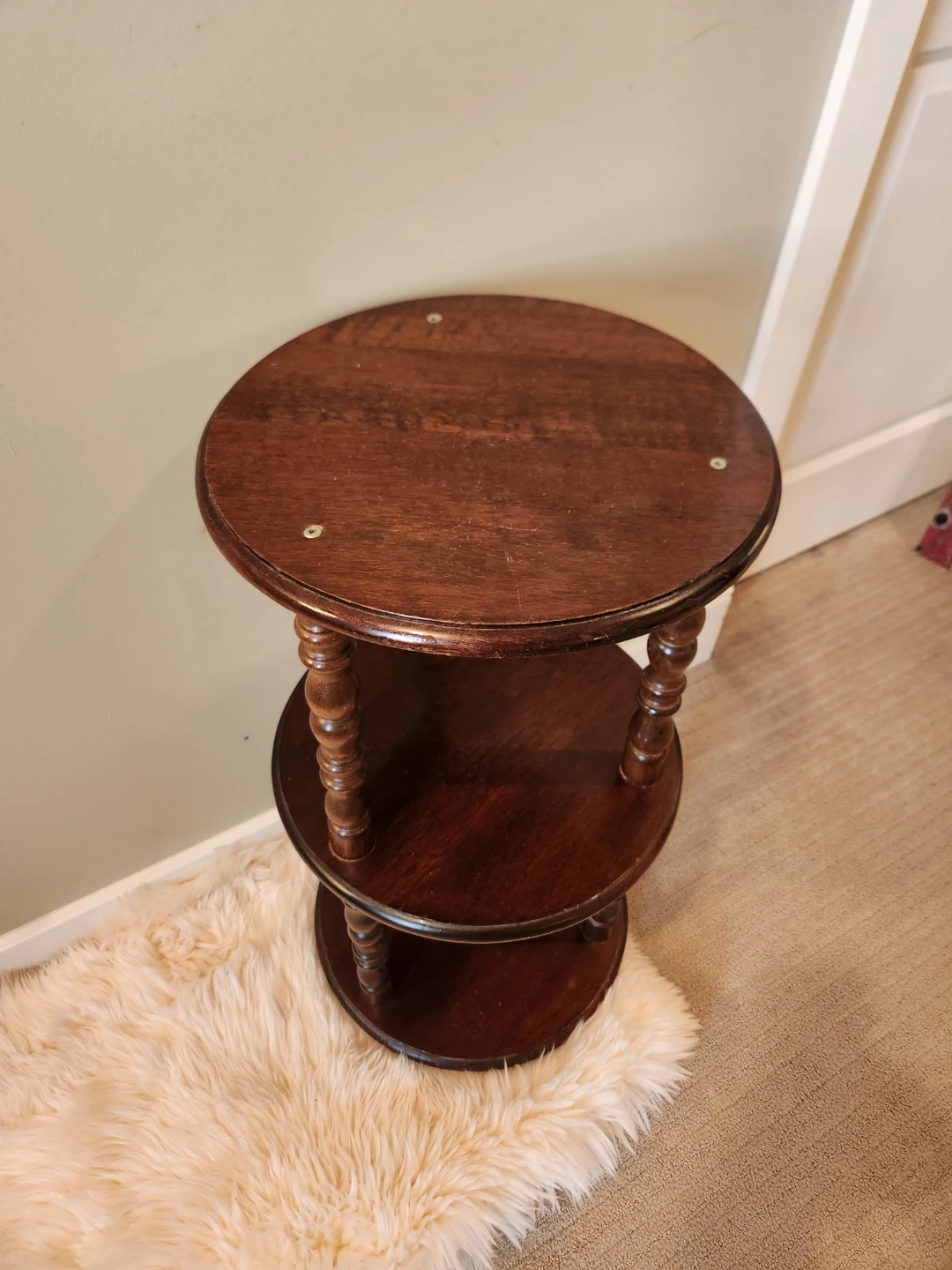 Dark Wood 3-Tier solid wood Round spindle leg Side Table - photo 2
