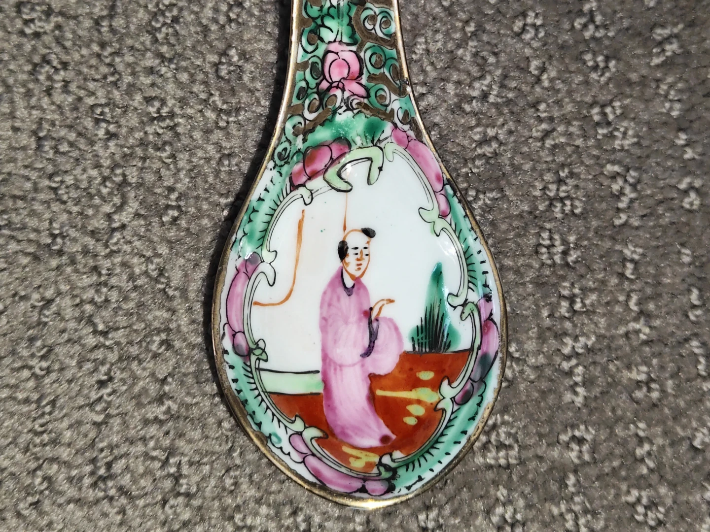 10 Chinese Rose Medallion Famille Porcelain Painted Soup Spoon - photo 5