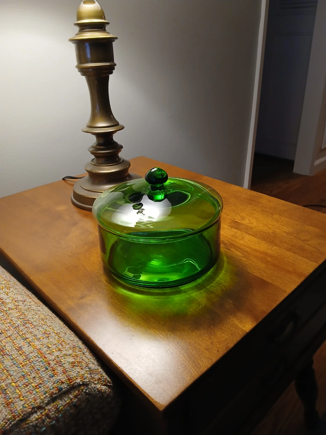 Green Glass Candy Dish with Lid