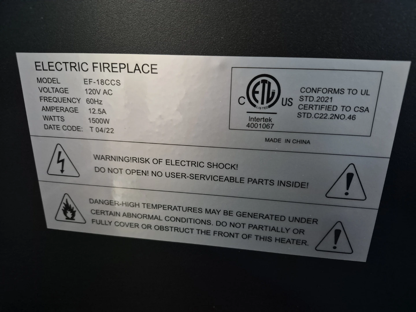 Electric Fireplace EF-18CCS - photo 5