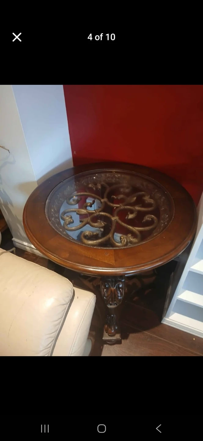 Wooden accent table with glass top