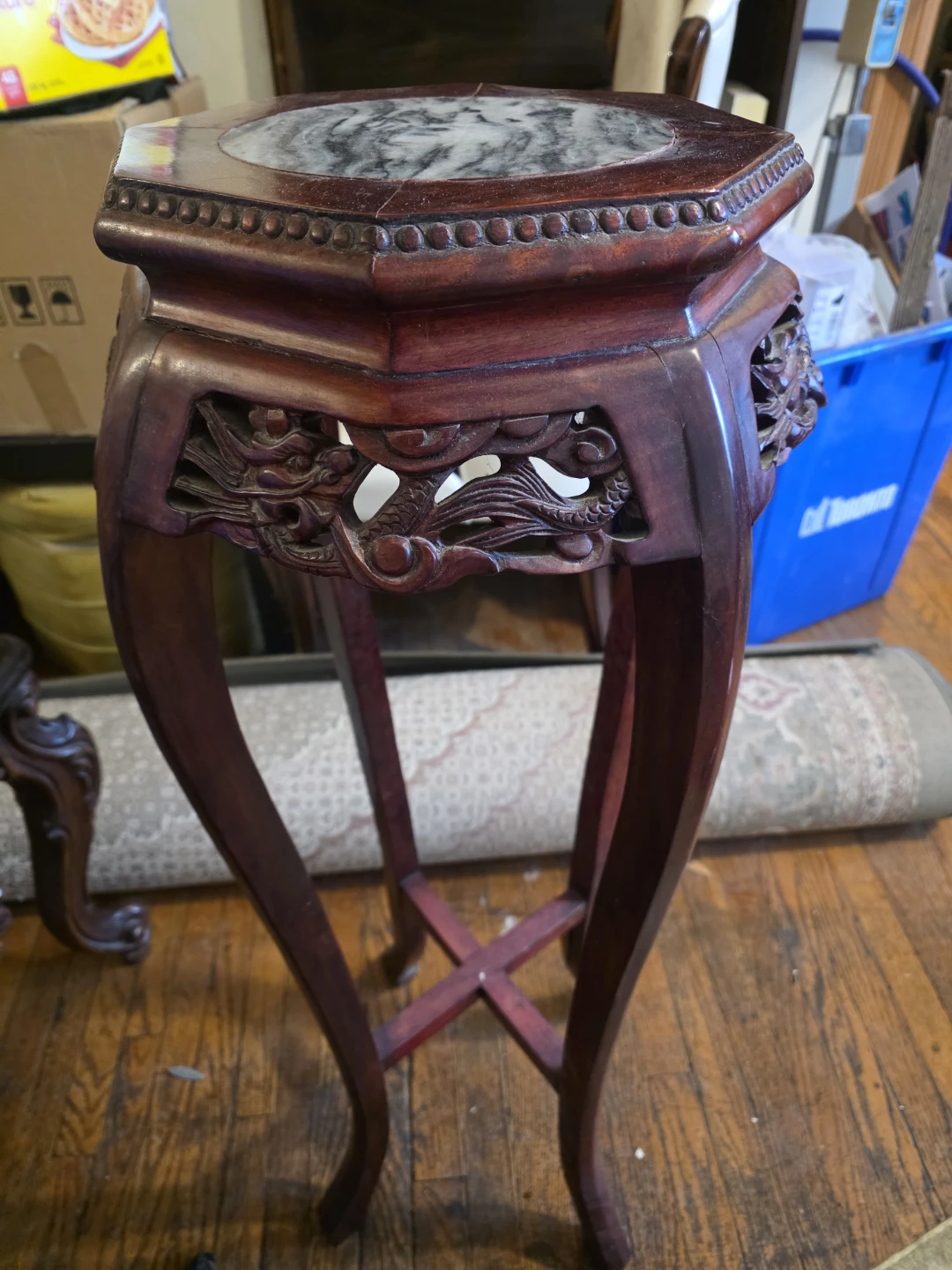 Dragon carving oreintal Pedestal Stand with Marble design Top - photo 2
