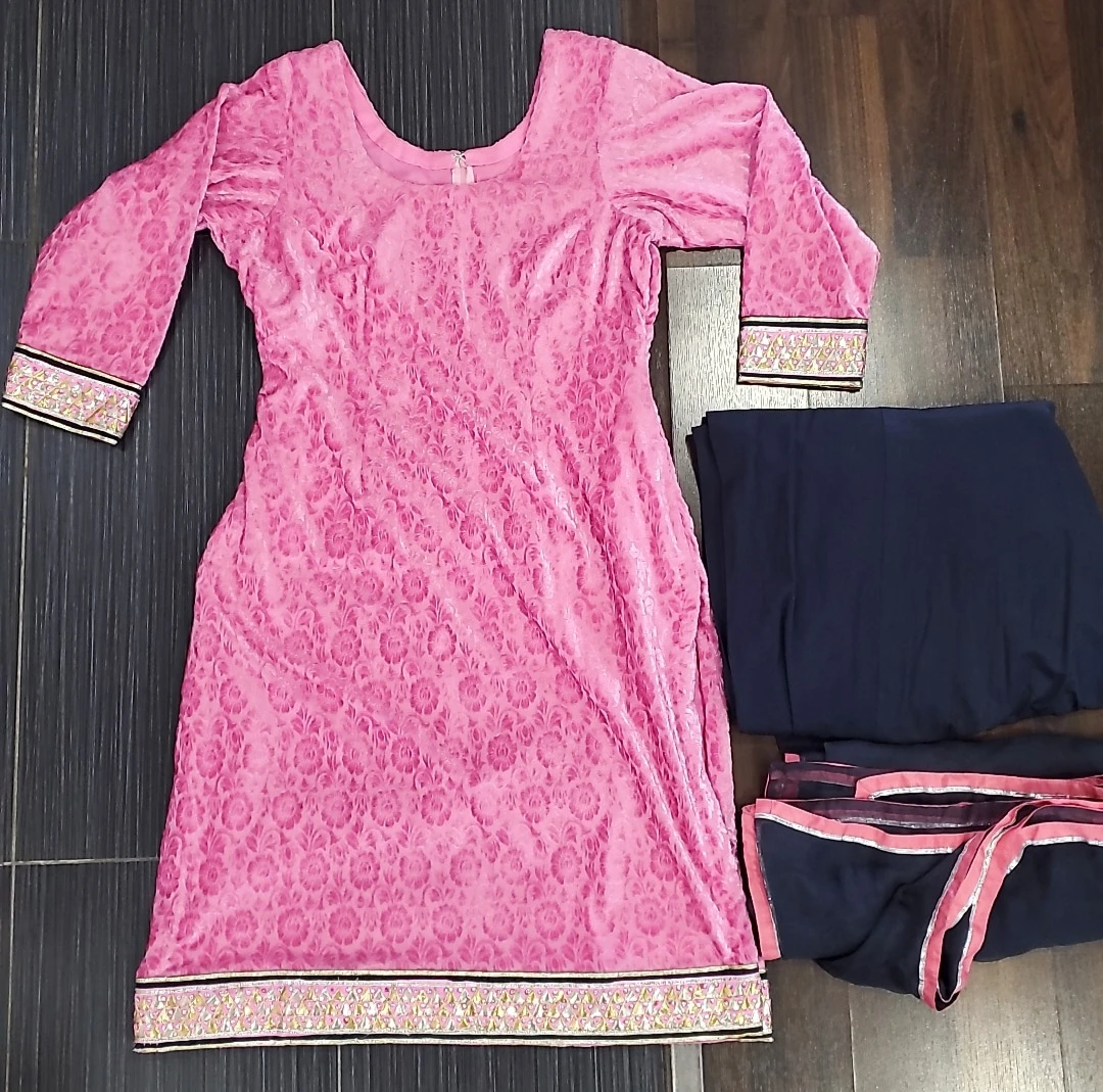 Pink & charcoal Salwar Kameez Suit - velvet