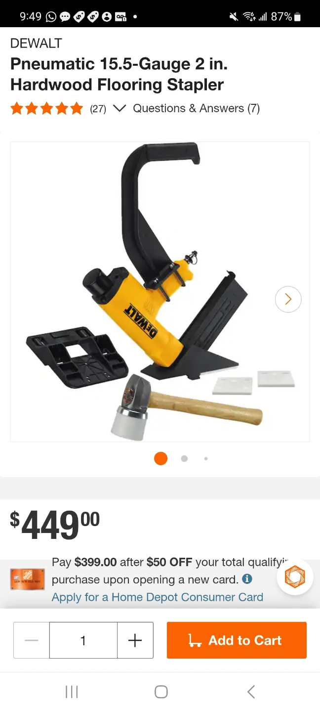 DeWalt Pneumatic 15.5-Gauge 2in. Hardwood Flooring Stapler