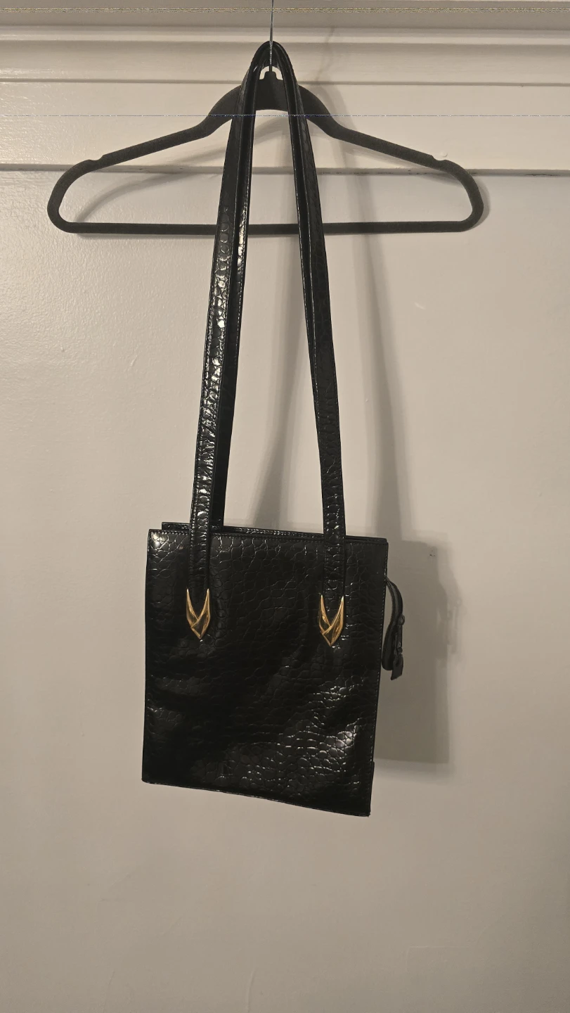 Black Croc Embossed Shoulder Bag