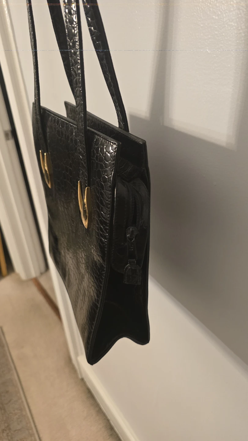 Black Croc Embossed Shoulder Bag - photo 3