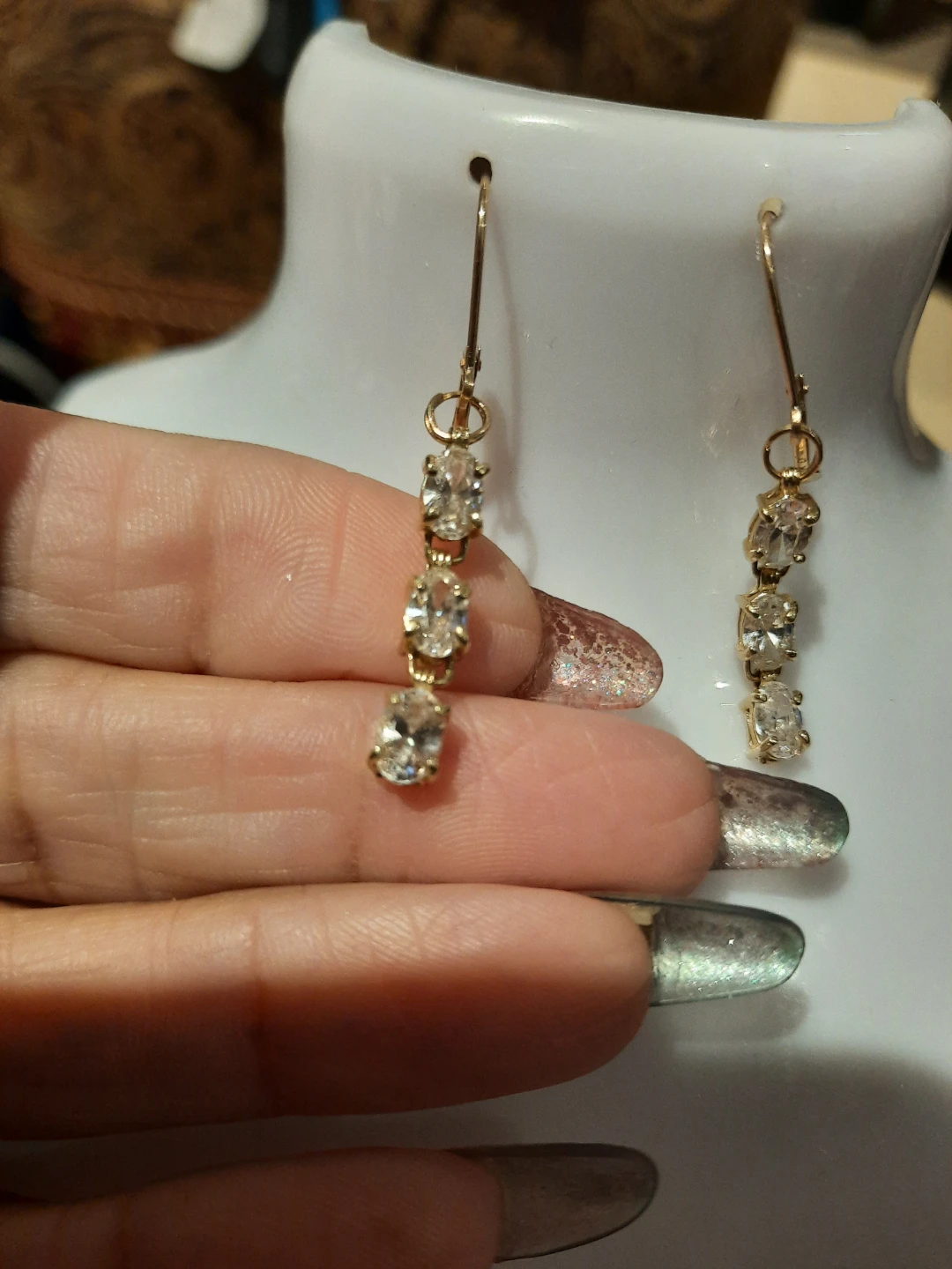 Solid 1OK YELLOW GOLD CZ Dangle Earrings