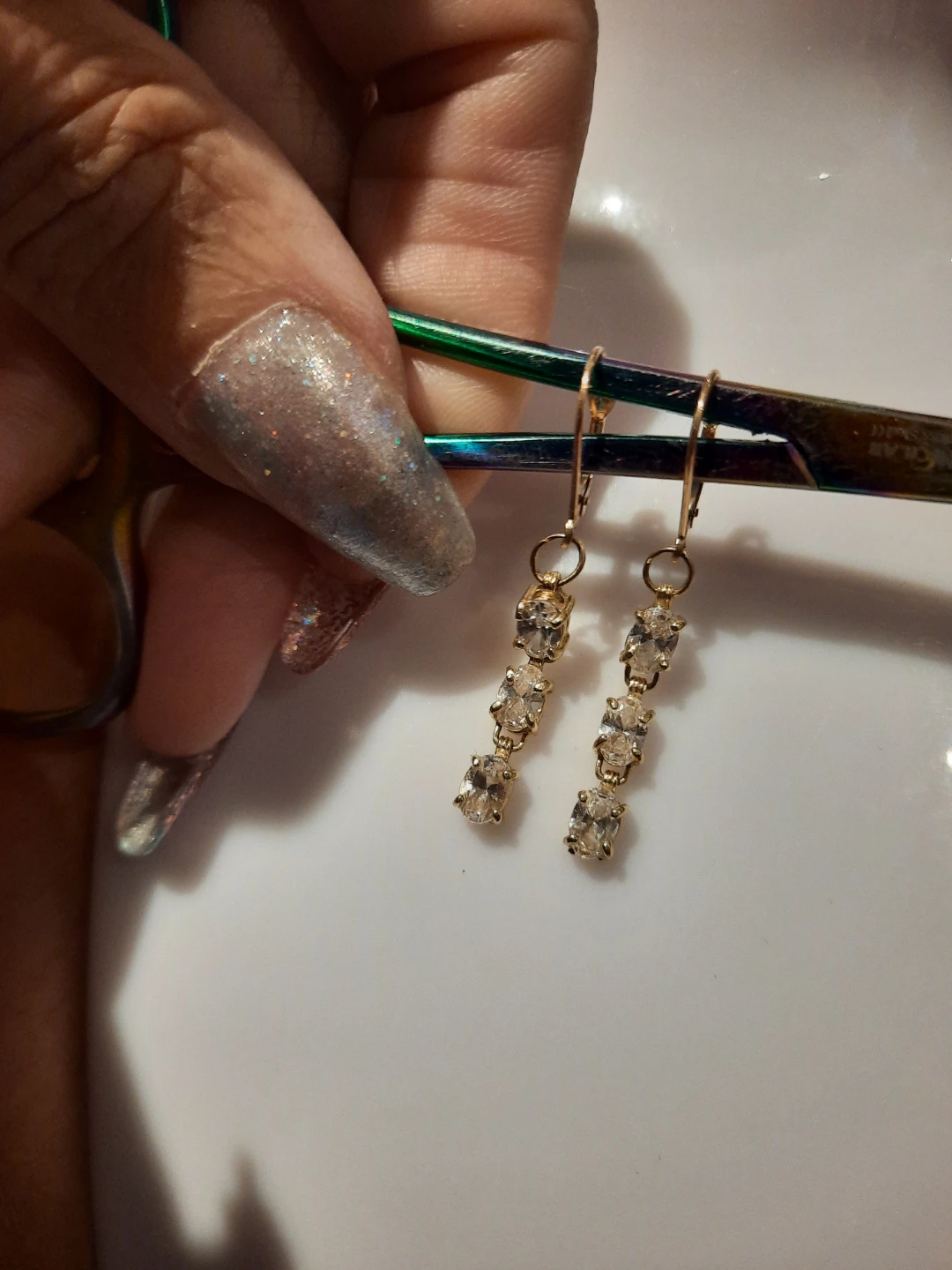 Solid 1OK YELLOW GOLD CZ Dangle Earrings - photo 3