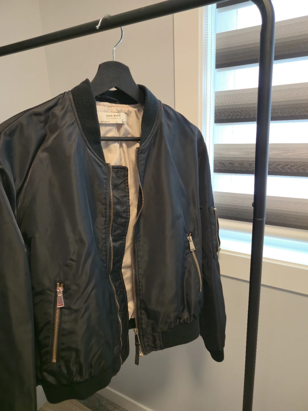 Zara Basic Black Bomber Jacket - Size Medium