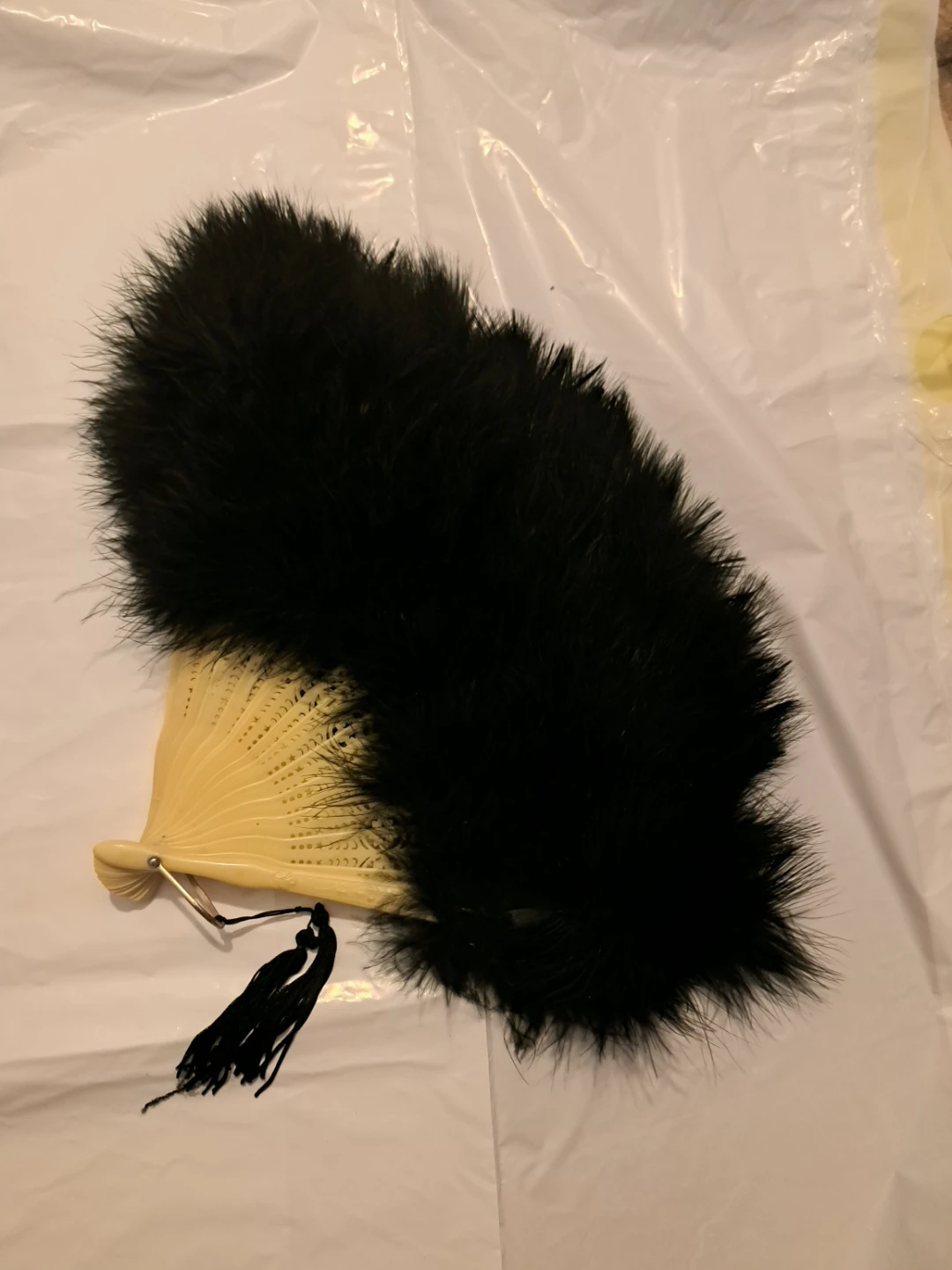 Black Thick Feather Hand Fan