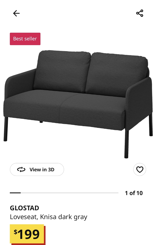 IKEA GLÖSTAD Loveseat, Knisa Light Blue