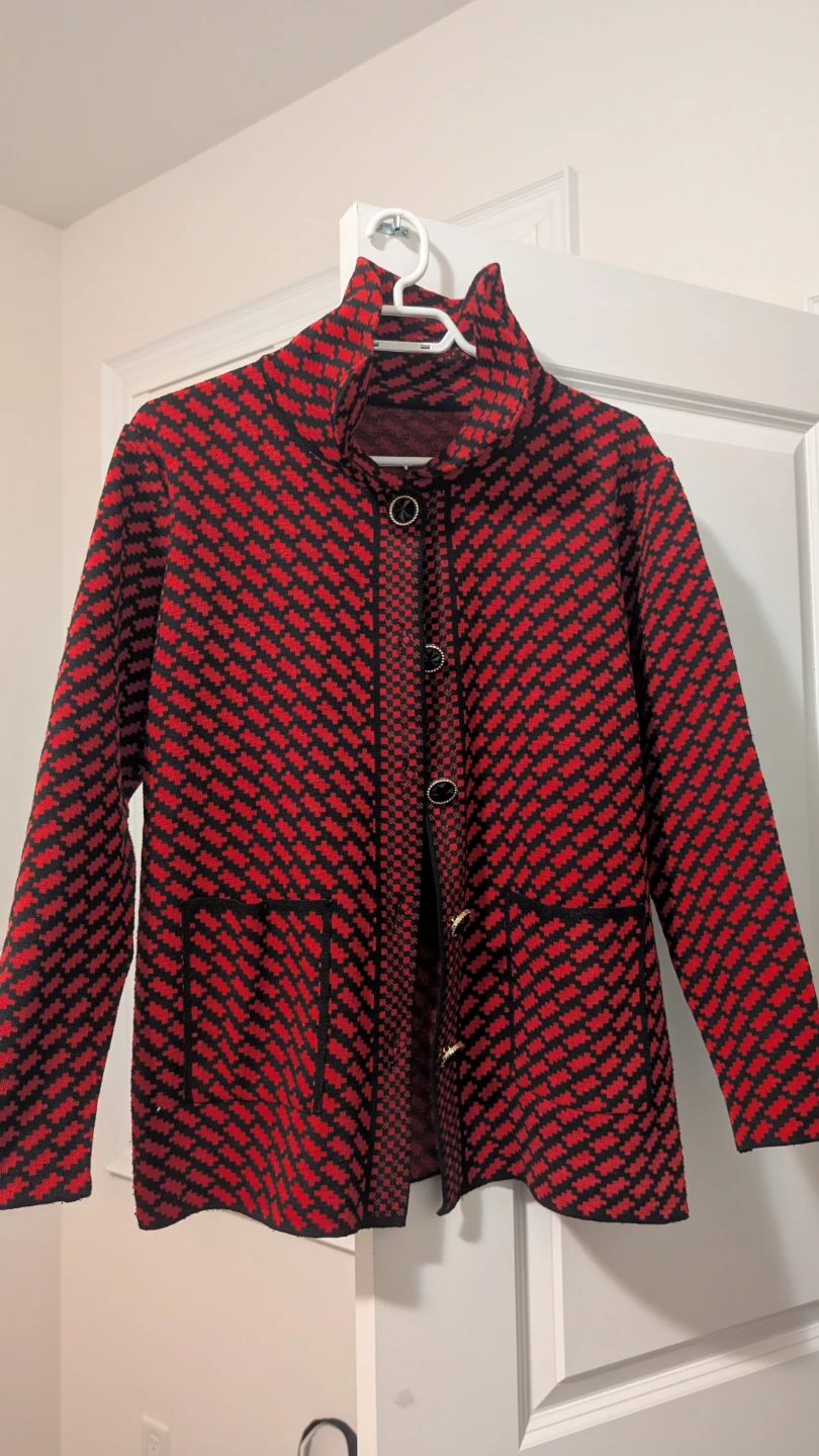 Red & Black Patterned Button-Up Jacket