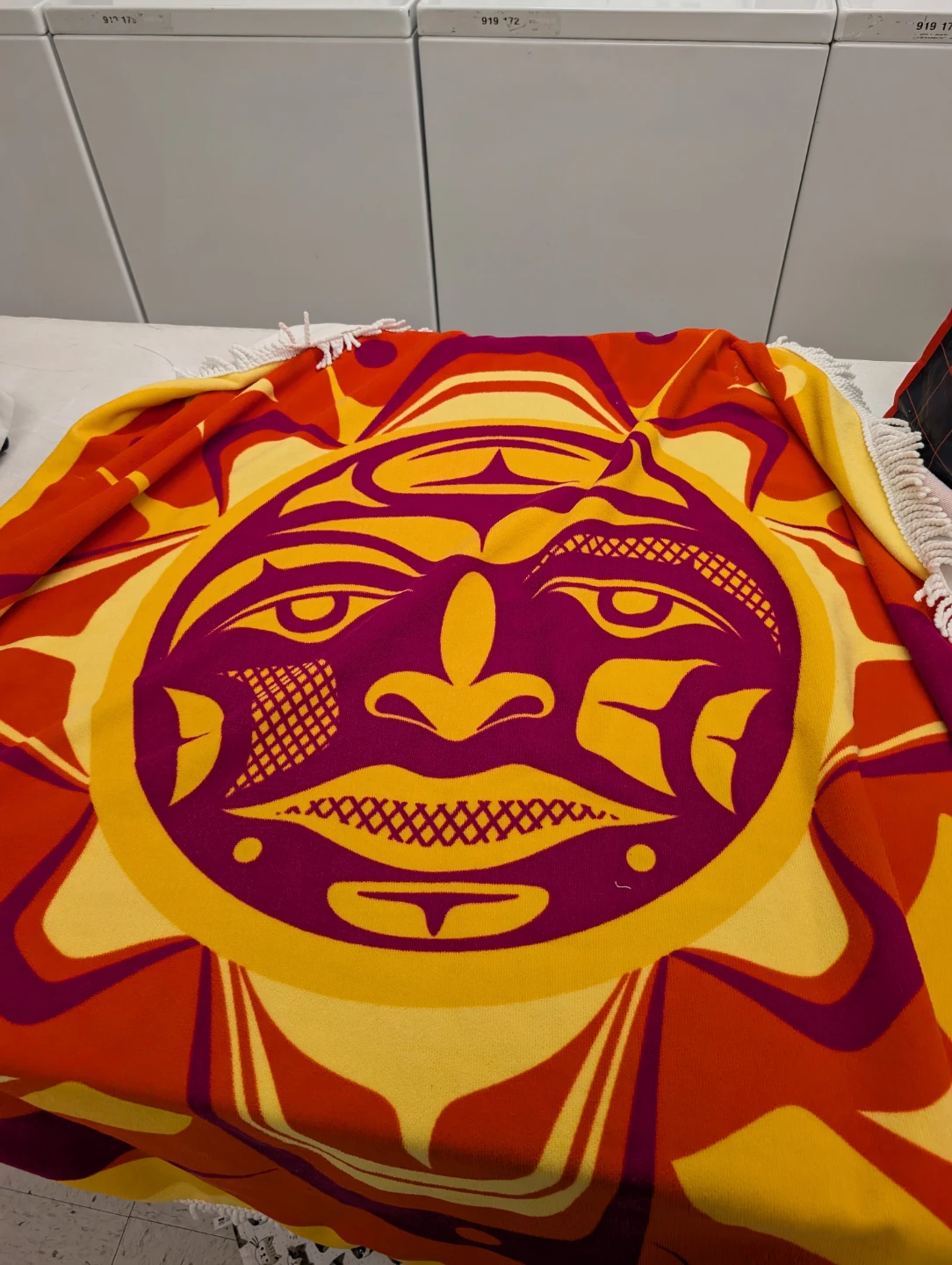 Native Art Sun Face Throw Blanket and Beach Towel