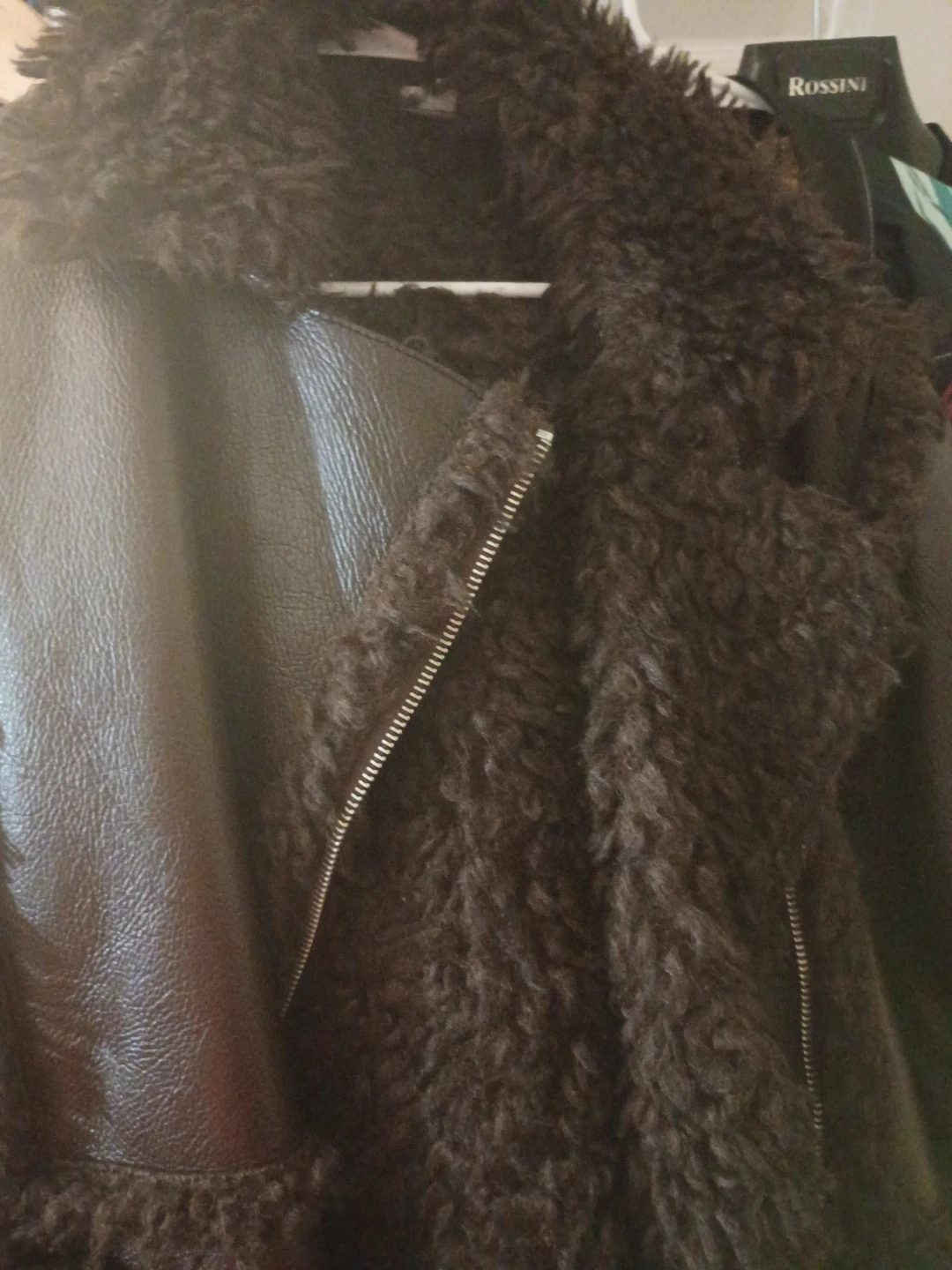 Topshop Brown Faux Leather & Fur Jacket US 12