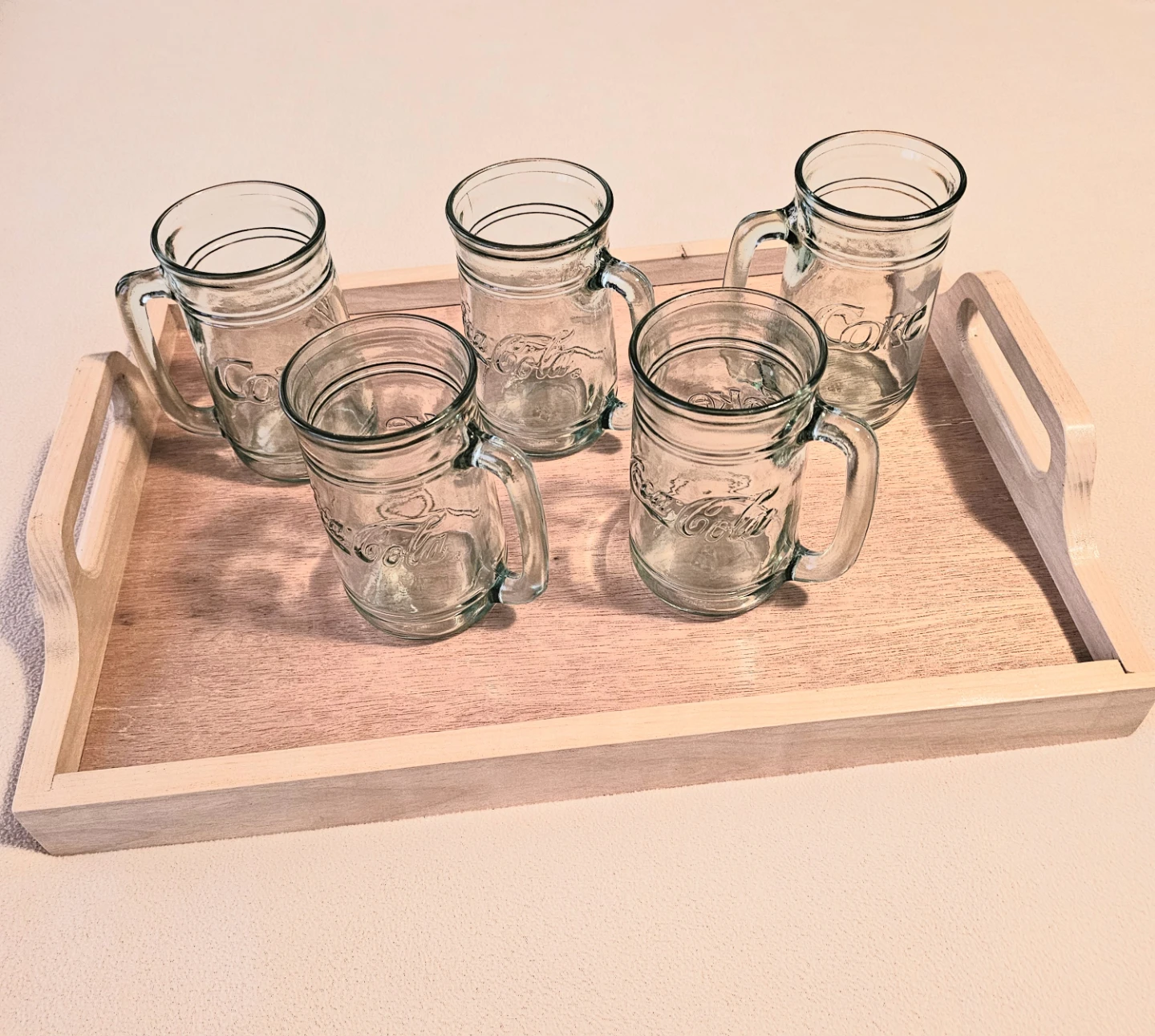 Coca-Cola Embossed Glass Mugs with Handles - Set of 5 $20
