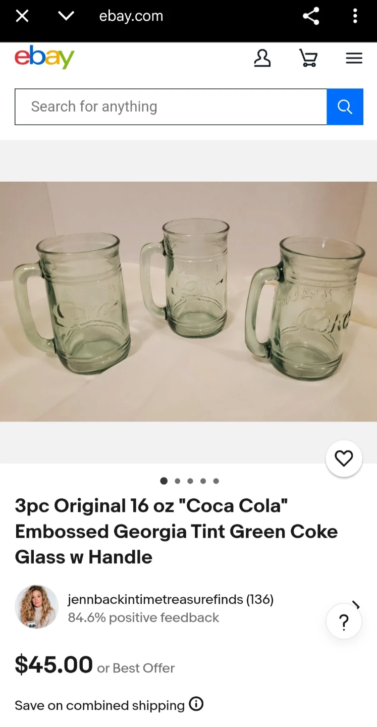 Coca-Cola Embossed Glass Mugs with Handles - Set of 5 $20 - photo 5