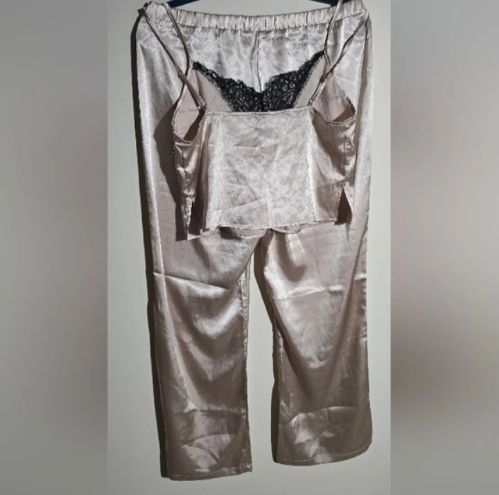 Satin Pajama Set with Lace Detail - photo 2