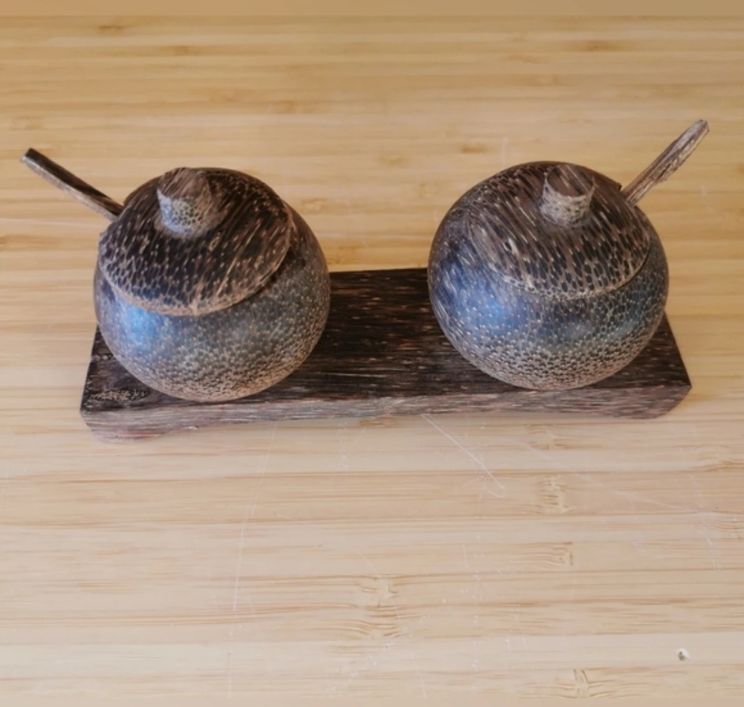 Wooden Salt and Pepper Bowls with Spoons - photo 2