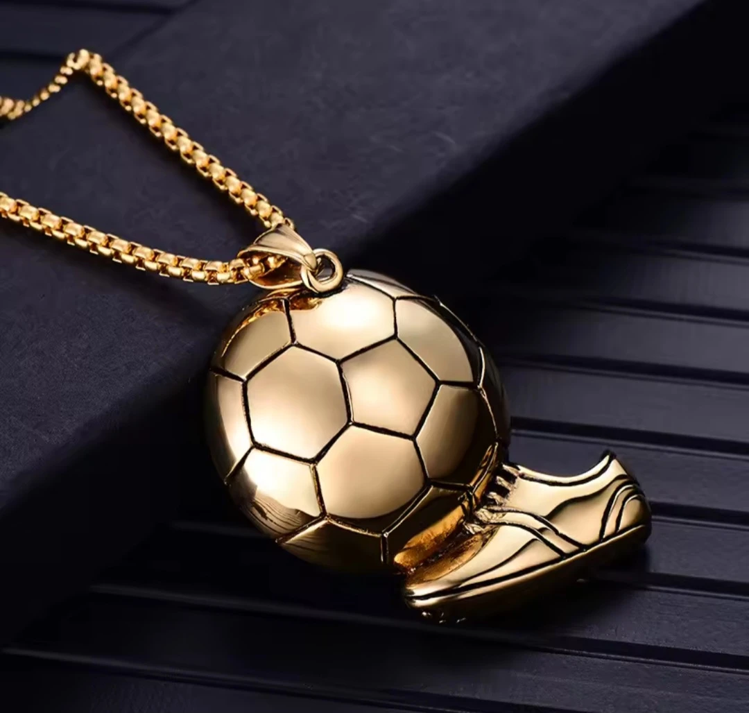 Gold Soccer Ball and Cleats Pendant Necklace