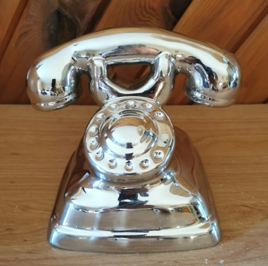 Silver Rotary Phone Decor Sculpture | Retro Inspired Accent