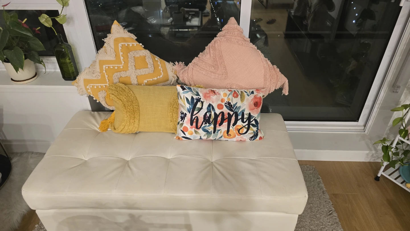 White Ottoman with 4 Decorative Throw Pillows - Assorted Styles - photo 3