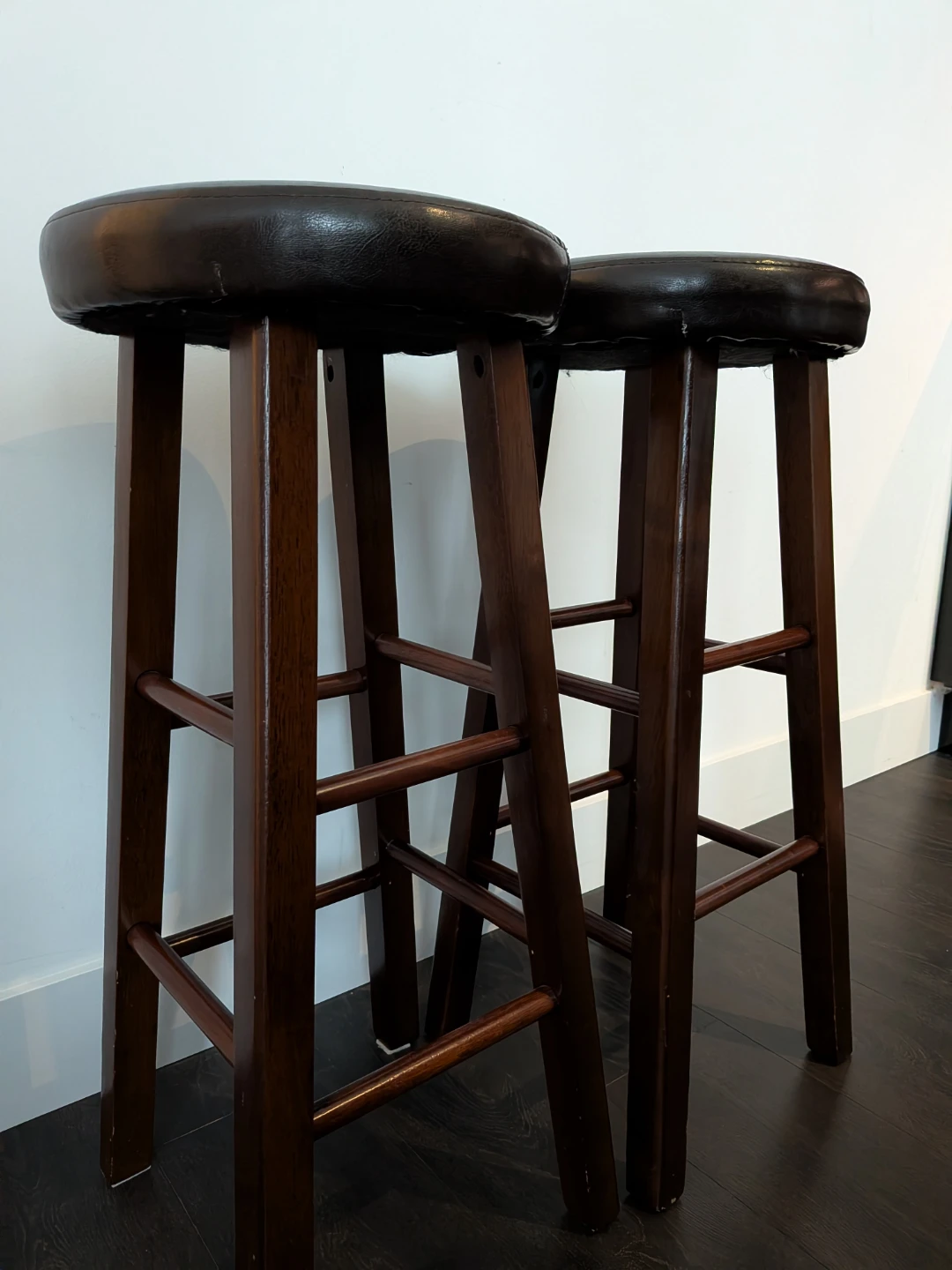Set of 2 Dark Brown Faux Leather Swivel Bar Stools【Moving sale❗】