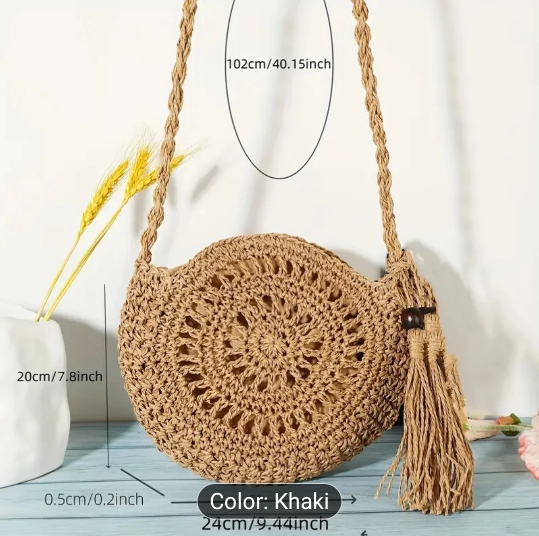 Straw Circle Bag with Tassel - photo 2