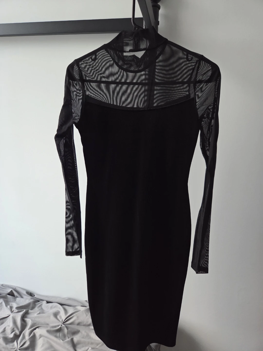 Black Velvet Mesh Long Sleeve Mini Dress - photo 4