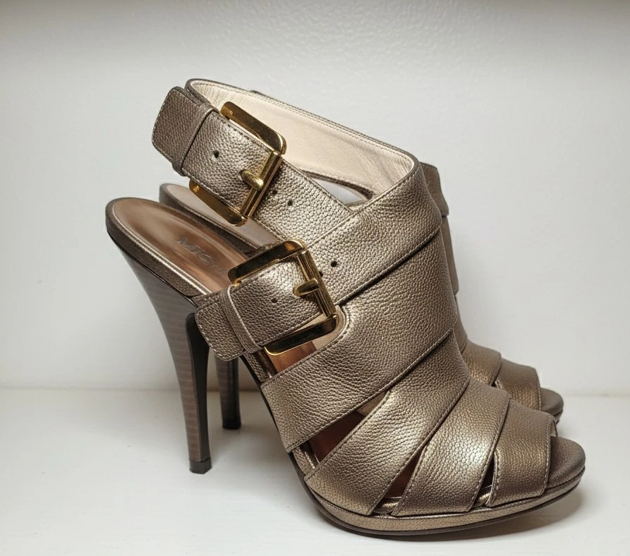Michael Kors Gold Leather Strappy Heels Size 7M - photo 3