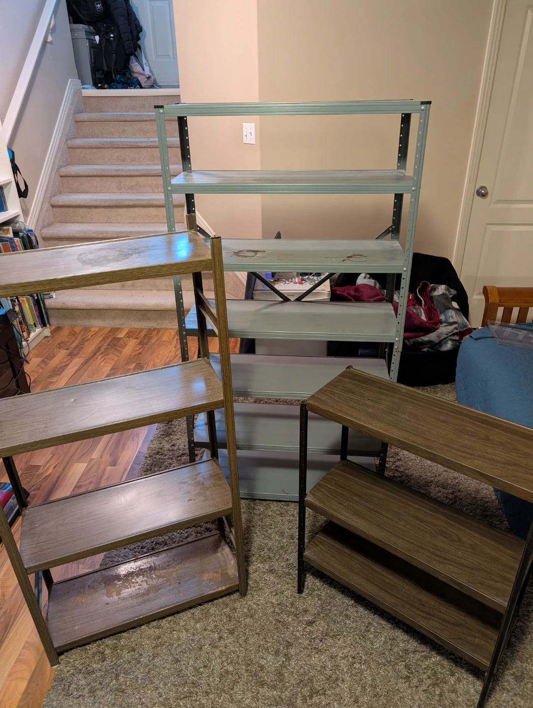 Three Shelving Units - Brown & Silver