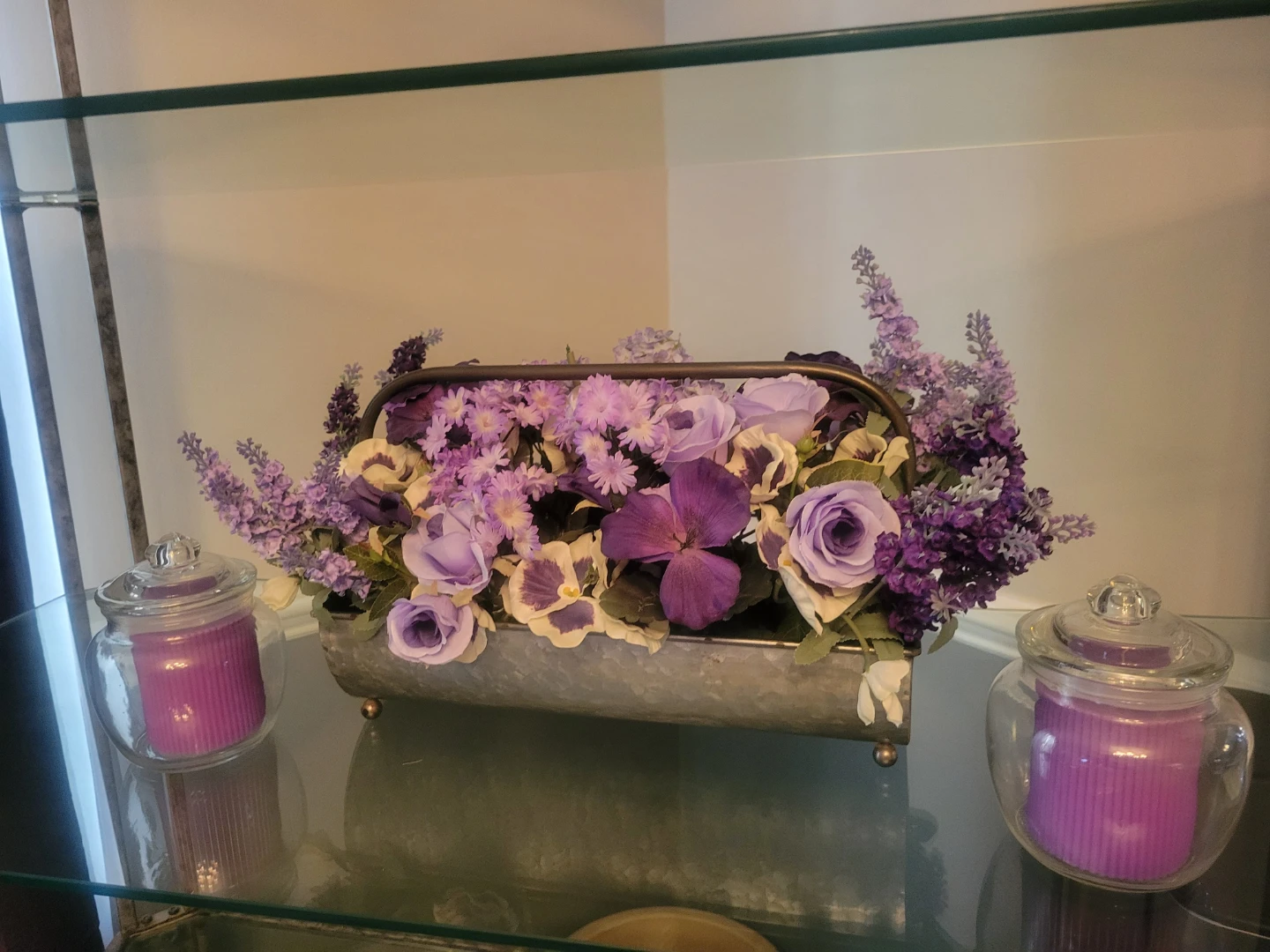 Artificial Floral Arrangement in Galvanized Metal Container