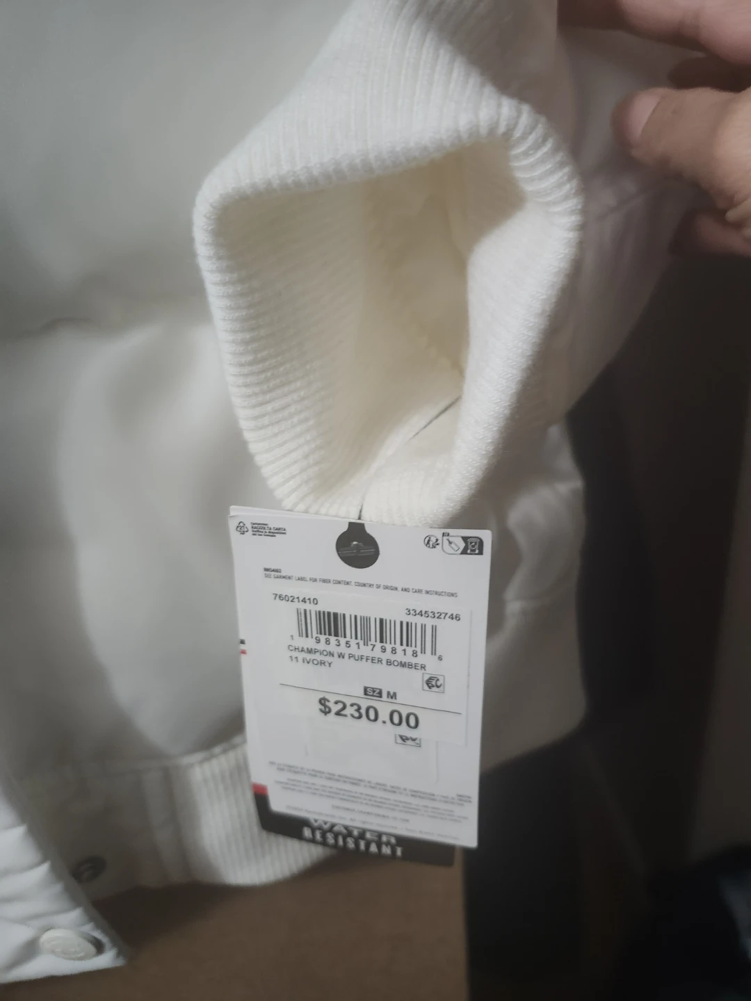 Champion White Puffer Bomber Jacket - Size M