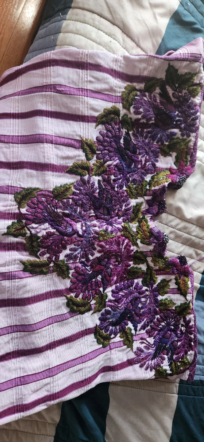 Embroidered Tunic Top with Birds and Flowers