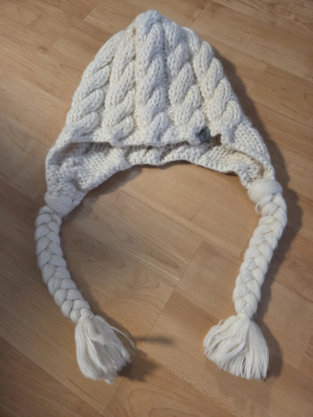 The North Face White Knit Hat with Tassels